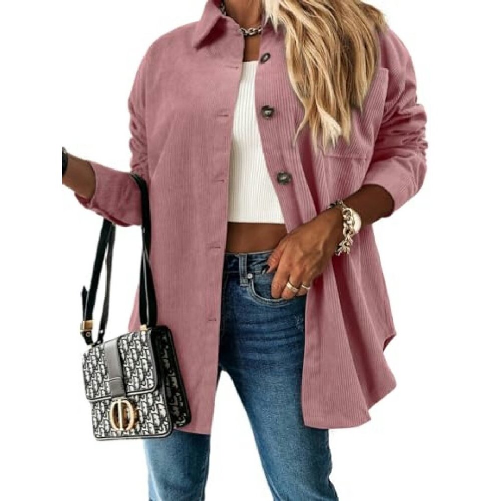 Corduroy Shacket Jacket Plus Size Button Down Lon… - image 3
